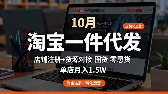 淘宝一件代发精细化运营-10月：店铺注册+货源对接+零囤货，单店月入1.5w-桀创项目掘金社