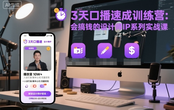 3天口播速成训练营，会搞钱的设计师IP系列实战课-桀创项目掘金社