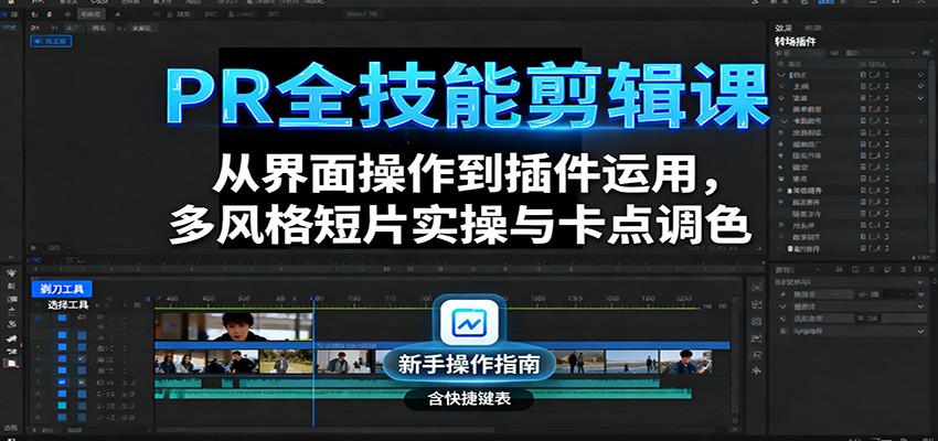 PR全技能剪辑课：从界面操作到插件运用，多风格短片实操与卡点调色-桀创项目掘金社