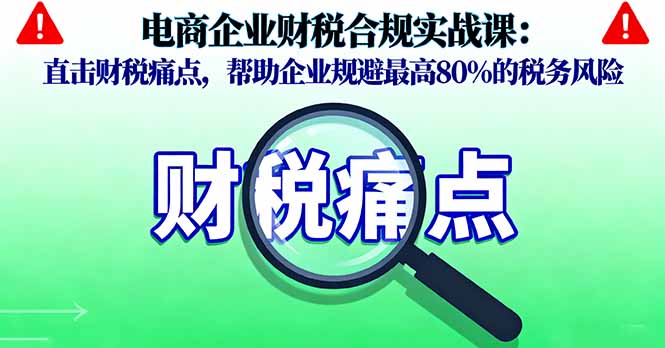 电商企业财税合规实战课，直击财税痛点，帮助企业规避最高80%的税务风险-桀创项目掘金社