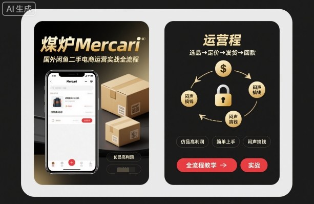 煤炉Mercari国外闲鱼二手电商运营实战全流程，仿品高利润，简单上手，闷声搞钱-桀创项目掘金社