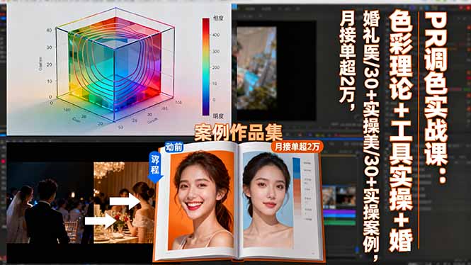 PR调色实战课：色彩理论+工具实操+婚礼医美/30+实操案例，月接单超2万-桀创项目掘金社