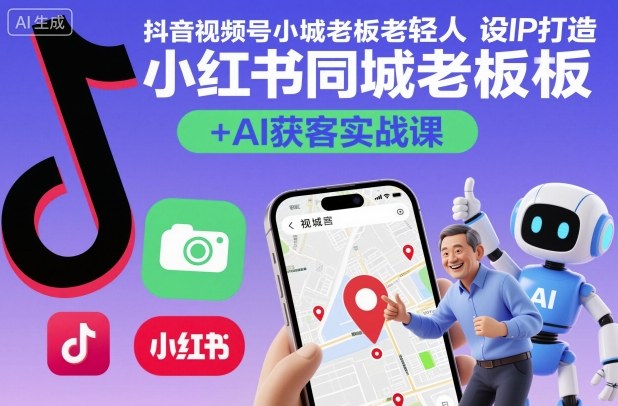 抖音视频号小红书同城老板轻人设IP打造+AI获客实战课，人设打造-算法拆解-拍摄剪辑-内容运营-AI创作-桀创项目掘金社
