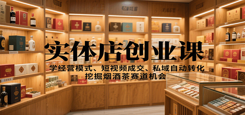 实体店创业课：学经营模式、短视频成交、私域自动转化，挖掘烟酒茶赛道机会-桀创项目掘金社