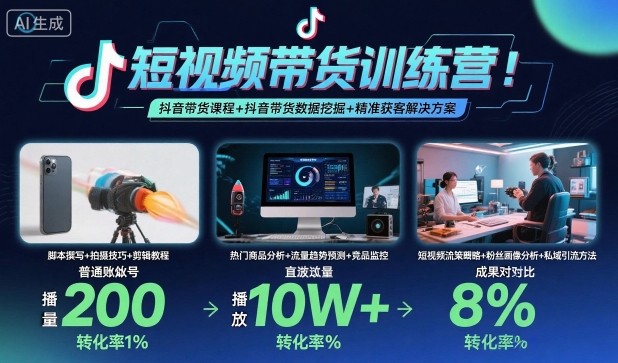 短视频带货训练营，抖音带货课程+抖音带货数据挖掘+精准获客解决方案-桀创项目掘金社