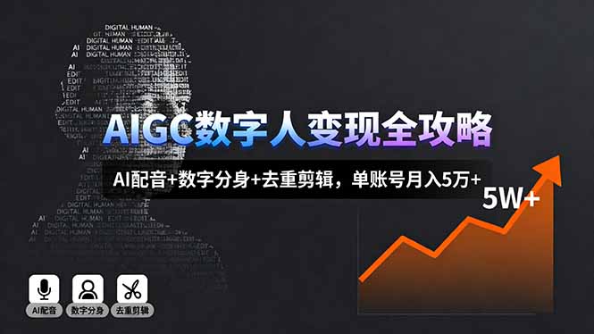 AIGC数字人变现全攻略，AI配音+数字分身+去重剪辑，单账号月入5万+-桀创项目掘金社