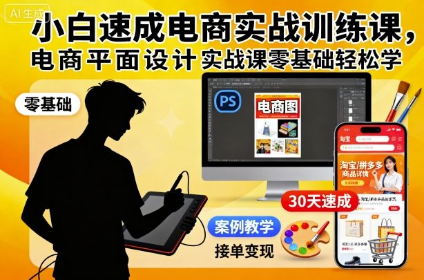 小白速成电商实战训练课,电商平面设计实战课零基础轻松学-桀创项目掘金社