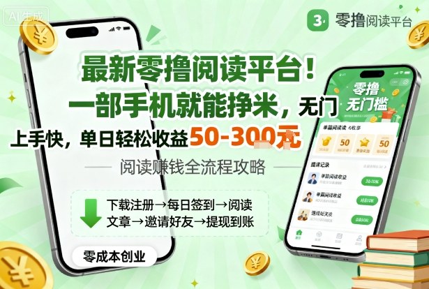 最新零撸阅读平台！一部手机就能挣米，无门槛上手快，单日轻松收益50-3张【揭秘】-桀创项目掘金社