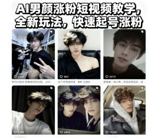 AI男颜涨粉短视频教学，全新玩法，快速起号涨粉-桀创项目掘金社