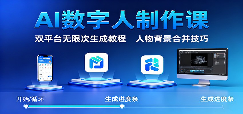 AI数字人制作课:双平台无限次生成教程,人物背景合并技巧-桀创项目掘金社