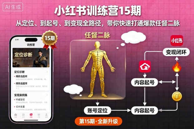 小红书训练营15期，从定位、到起号、到变现全路径，带你快速打通爆款任督二脉-桀创项目掘金社