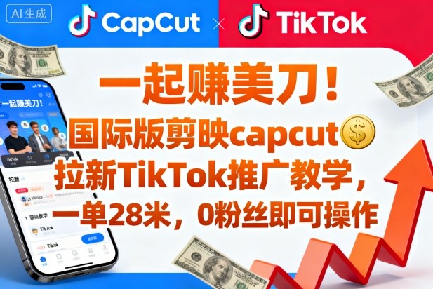 一起賺美刀！国际版剪映capcut拉新TikTok推广教学，一单28米，0粉丝即可操作(附推广入口和教学)-桀创项目掘金社