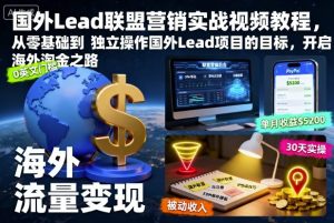 国外Lead联盟营销实战视频教程,从零基础到独立操作国外Lead项目的目标,开启海外淘金之路-桀创项目掘金社