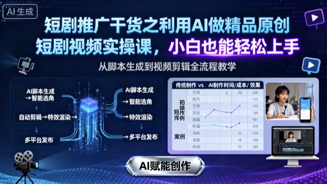 短剧推广干货之利用AI做精品原创短剧视频实操课，小白也能轻松上手-桀创项目掘金社