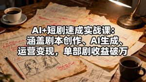 AI+短剧速成实战课：涵盖剧本创作、AI生成、运营变现，单部剧收益破万-桀创项目掘金社