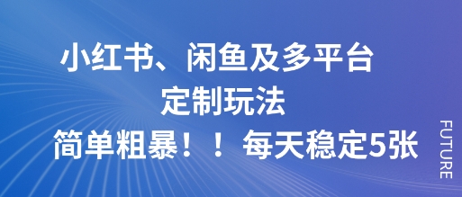 小红书、闲鱼及多平台定制玩法简单粗暴！每天稳定5张-桀创项目掘金社