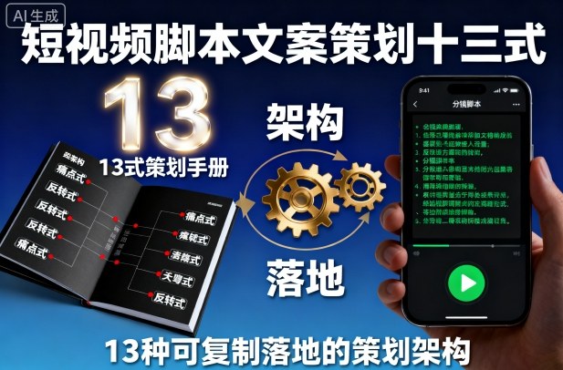 短视频脚本文案策划十三式，13种可复制落地的策划架构-桀创项目掘金社