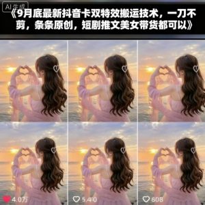 9月底最新抖音卡双特效搬运技术,一刀不剪,条条原创,短剧推文美女带货都可以-桀创项目掘金社