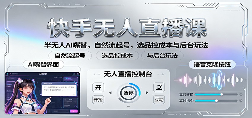 快手无人直播课：半无人AI嘴替，自然流起号，选品控成本与后台玩法-桀创项目掘金社