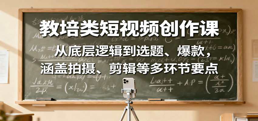 教培类短视频创作课：从底层逻辑到选题、爆款，涵盖拍摄、剪辑等多环节要点-桀创项目掘金社
