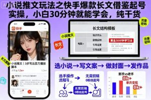 小说推文玩法之快手爆款长文借鉴起号实操,小白30分钟就能学会,纯干货-桀创项目掘金社