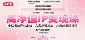 高净值IP变现课:小红书差异化定位,文案点赞成金, AI高效做短视频-桀创项目掘金社