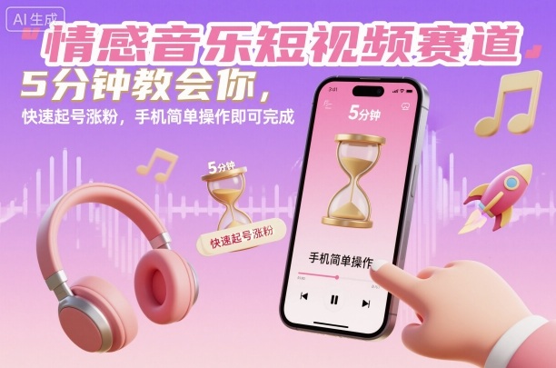 情感音乐短视频赛道,5分钟教会你,快速起号涨粉,手机简单操作即可完成-桀创项目掘金社