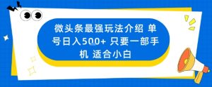 微头条最强玩法介绍一个号日入5张+只要一部手机适合小白-桀创项目掘金社