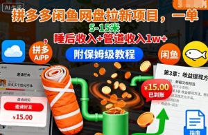 拼多多闲鱼网盘拉新项目,一单5-15米,睡后收入+管道收入1w+(附保姆级教程)-桀创项目掘金社