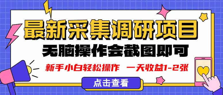 新版采集调研项目，截图上传即可，无脑操作，日收益1-2张-桀创项目掘金社