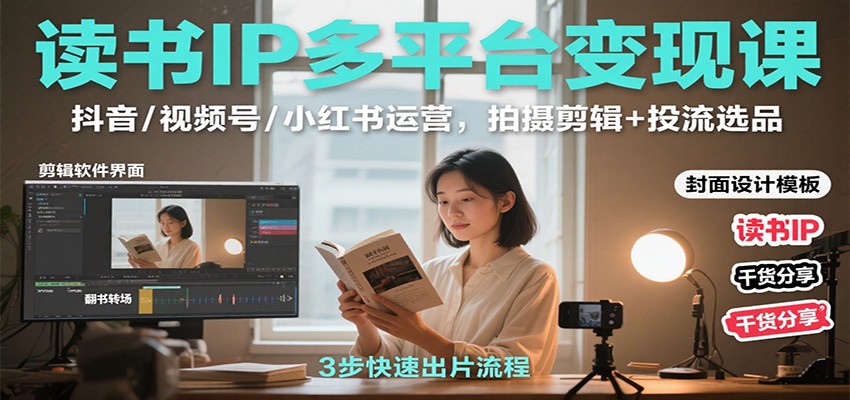 读书IP多平台变现课：抖音/视频号/小红书运营，拍摄剪辑+投流选品-桀创项目掘金社