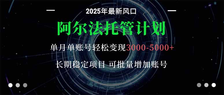 阿尔法托管计划 单账号月入3000-5000，长期稳定项目，新手小白轻松上手。-桀创项目掘金社
