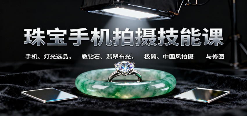 珠宝手机拍摄技能课:手机、 灯光选品,教钻石、翡翠布光,极简、中国风拍摄与修图-桀创项目掘金社