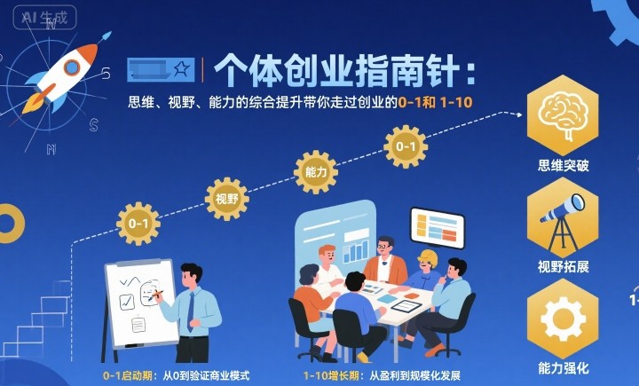 个体创业指南针，思维、视野、能力的综合提升带你走过创业的0-1和1-10【音频】-桀创项目掘金社