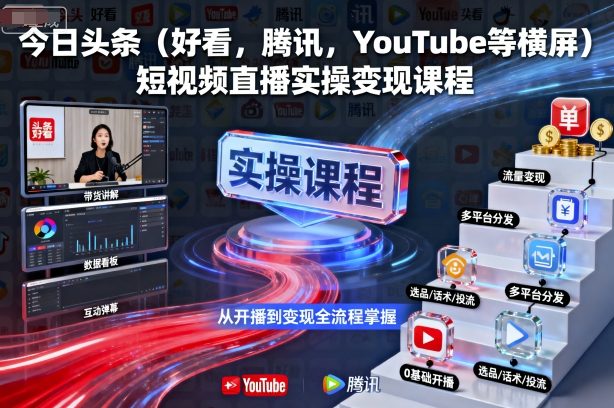 今日头条(好看，腾讯，YouTube等横屏)短视频直播实操变现课程-桀创项目掘金社