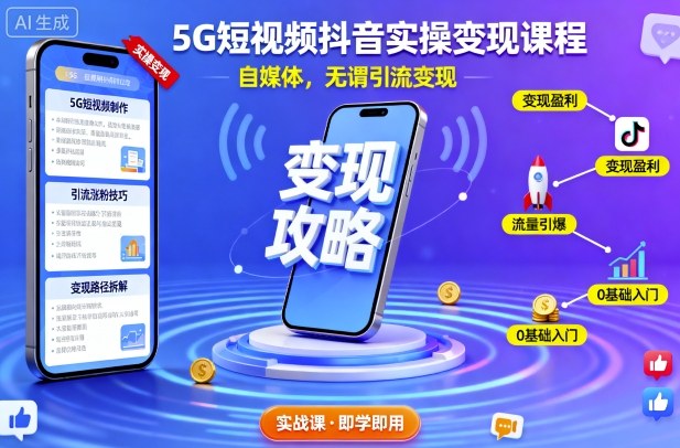 5G短视频抖音实操变现课程，自媒体，无谓引流变现-桀创项目掘金社