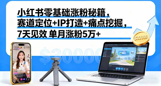 小红书零基础涨粉秘籍，赛道定位+IP打造+痛点挖掘，7天见效 单月涨粉5万+-桀创项目掘金社