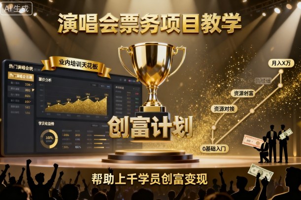 演唱会票务项目教学，业内培训天花板，帮助上千学员创富变现-桀创项目掘金社