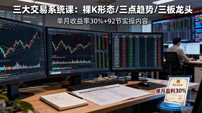 三大交易系统课：裸K形态/三点趋势/三板体系，单月收益率30%+92节实操内容-桀创项目掘金社