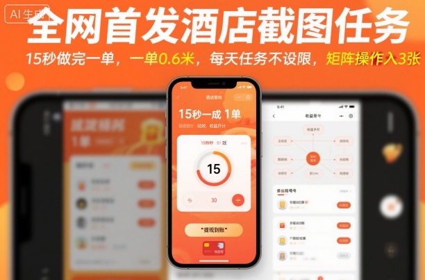 全网首发酒店截图任务，15秒做完一单，一单0.6米，每天任务不设限，矩阵操作日入3张【揭秘】-桀创项目掘金社