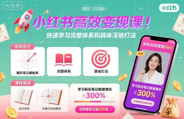 小红书高效变现课，快速学习小红书完整体系和具体落地打法-桀创项目掘金社