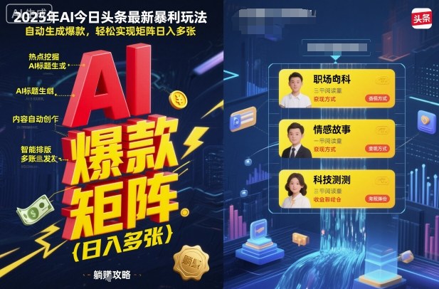 2025年AI今日头条最新暴利玩法，自动生成爆款，轻松实现矩阵日入多张-桀创项目掘金社