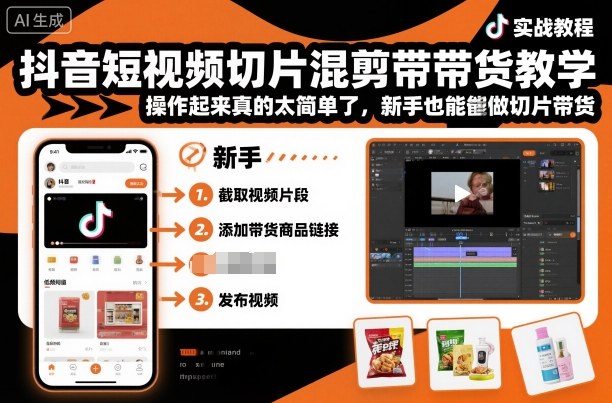 抖音短视频切片混剪带货教学，操作起来真的太简单了，新手也能做切片带货-桀创项目掘金社