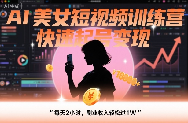 AI美女短视频训练营，快速起号变现，每天2小时，副业收入轻松过1W-桀创项目掘金社