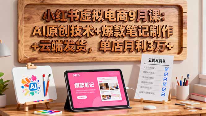 小红书虚拟电商9月课：AI原创技术+爆款笔记制作+云端发货，单店月利3万+-桀创项目掘金社