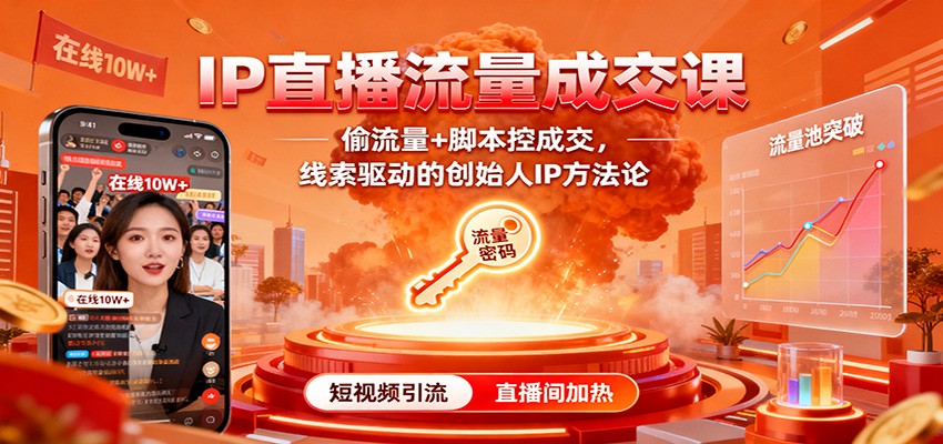 IP直播流量成交课：偷流量+脚本控成交，线索驱动的创始人IP方法论-桀创项目掘金社