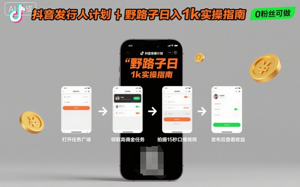 抖音发行人计划全新野路子玩法，随时随地，只要有手机，就能操作，日入1k+【揭秘】-桀创项目掘金社