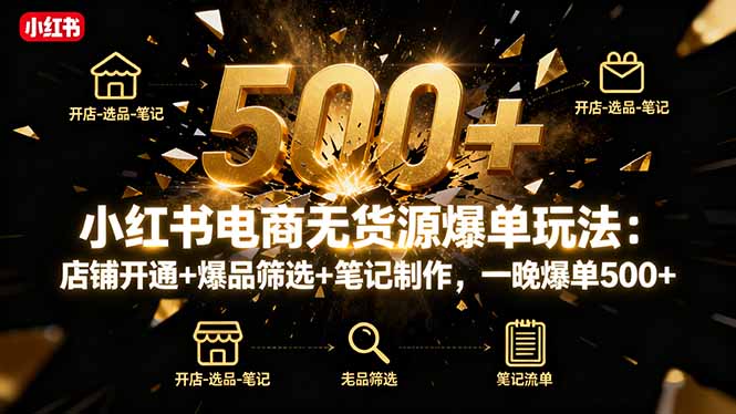 小红书电商无货源爆单玩法：店铺开通+爆品筛选+笔记制作，一晚爆单500+-桀创项目掘金社