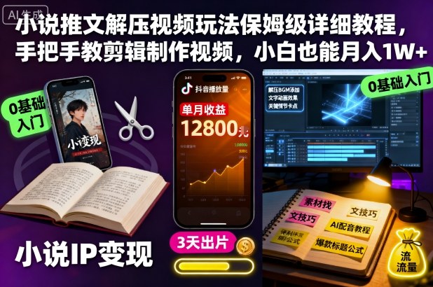 小说推文解压视频玩法保姆级详细教程,手把手教剪辑制作视频,小白也能月入1W+-桀创项目掘金社