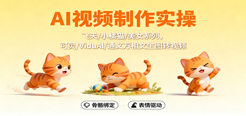 AI视频制作实操,飞天/小橘猫/美女系列,可灵/ViduAl/通义万相文生图转视频-桀创项目掘金社